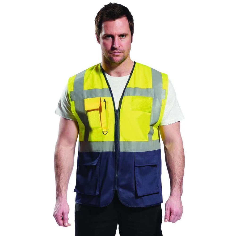 Portwest C476YRBL Warsaw Executive Vest, Yellow/Royal, L