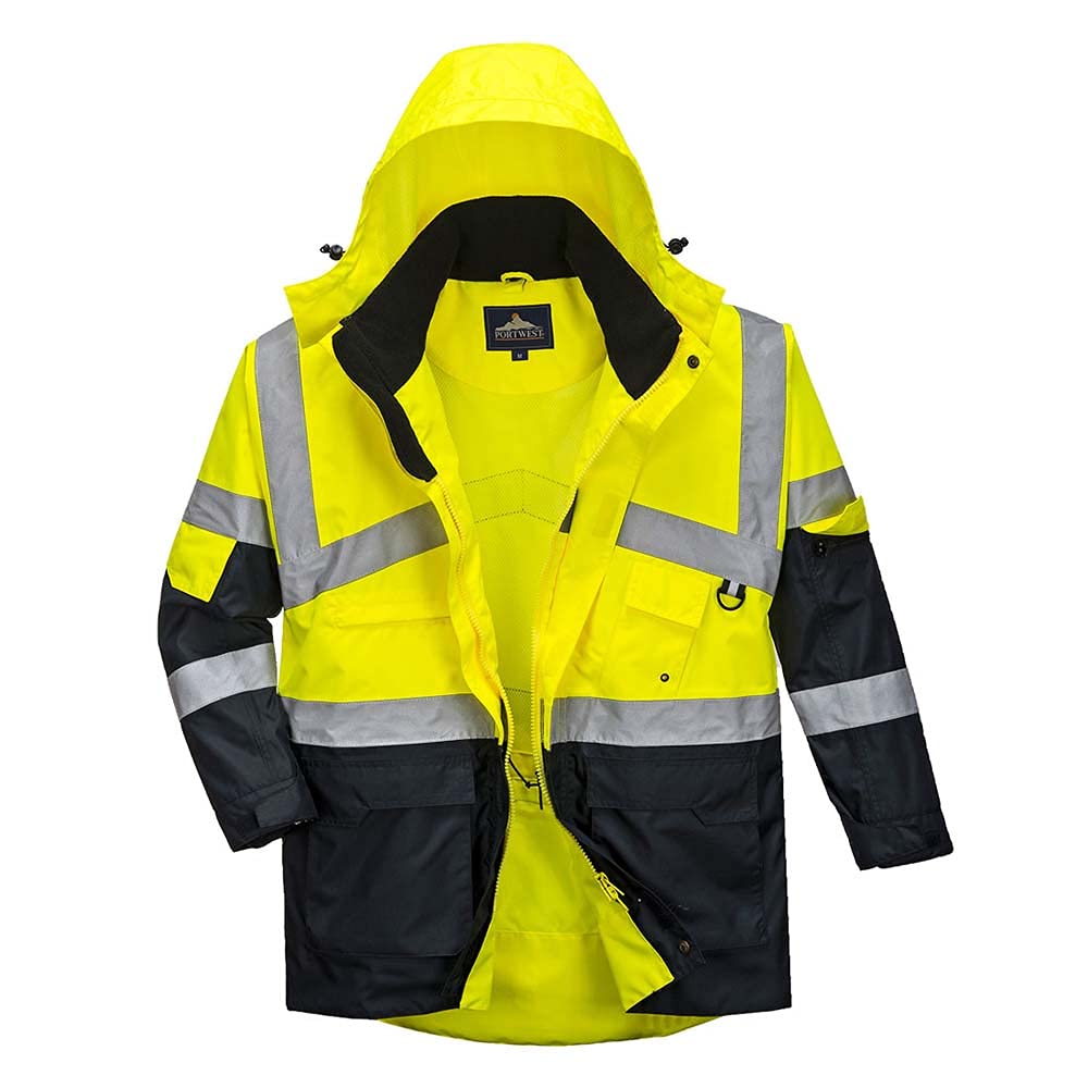 HI VIS Breathable Safety Jacket Coat Radio Loop D Ring High Visibility Workwear