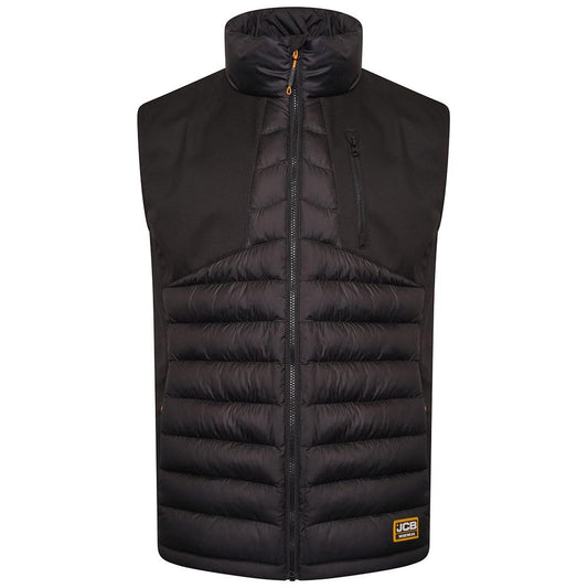 JCB - Trade Black Workwear Hybrid Padded Gilet - Water Resistant Fabric - Softshell Lining, Functional Pockets, Polyester Padding & Full Front Zip