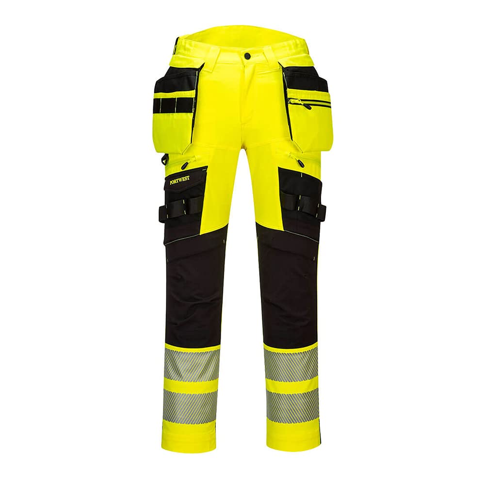 Portwest DX4 Hi-Vis Detachable Holster Pocket Trouser, Size: 32, Colour: Yellow/Black, DX442YBR32