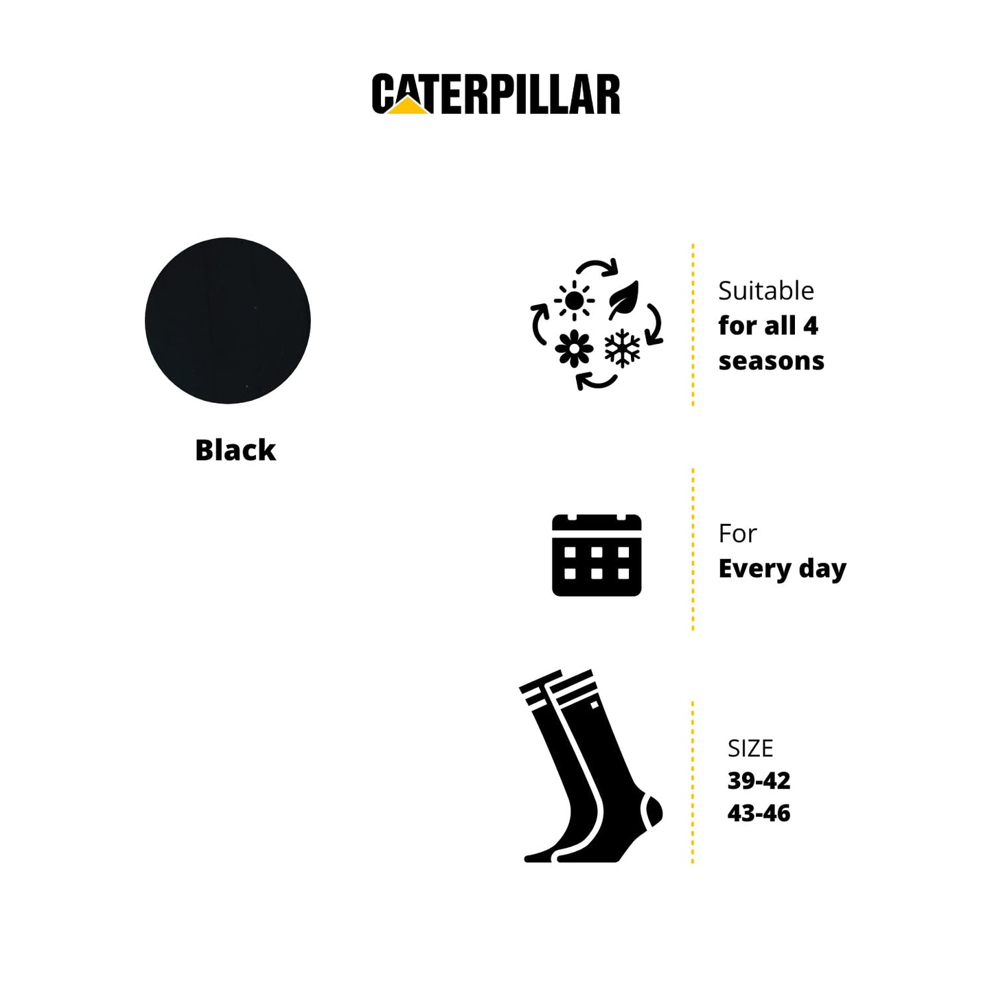 CAT Caterpillar 4 pairs Men's Work Long Socks Accident Prevention Reinforced on Heel and Toe with Reinforced Weft Yarn of Excellent Quality Cotton Sponge