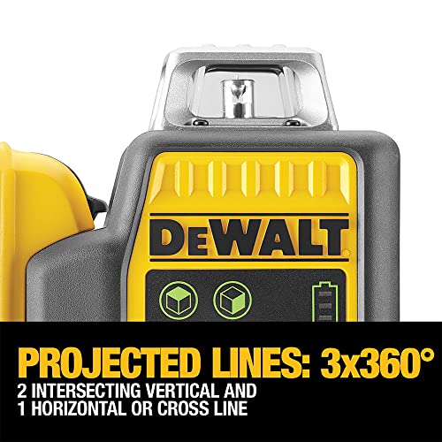 DEWALT Self Levelling Multi Line 3 x 360 Degrees Green Beam Laser 12V MAX* with Battery 2.0Ah Li-Ion and Charger Carry Case DCE089D1G