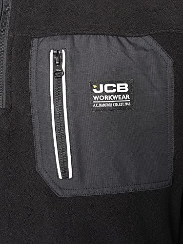 JCB - Trade Heavyweight 1/4 Zip Fleece, XXX-Large - Made with 100% Polyester Polar Fleece - Men's Jumpers Branding Details - Cordura Fabric Elbow Patches - Mens Clothes - 320gsm - Black