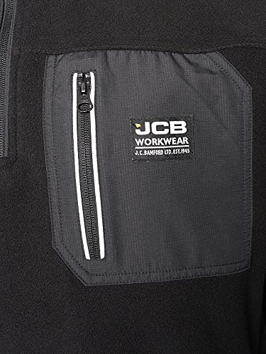 JCB - Trade Heavyweight 1/4 Zip Fleece, Large - Made with 100% Polyester Polar Fleece - Men's Jumpers Branding Details - Cordura Fabric Elbow Patches - Mens Clothes - 320gsm - Black