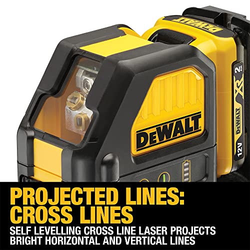 DEWALT 2-Way Self Levelling Cross Line Green Beam Laser with Battery XR 12V 2.0Ah Li-Ion and Charger DCE088D1G