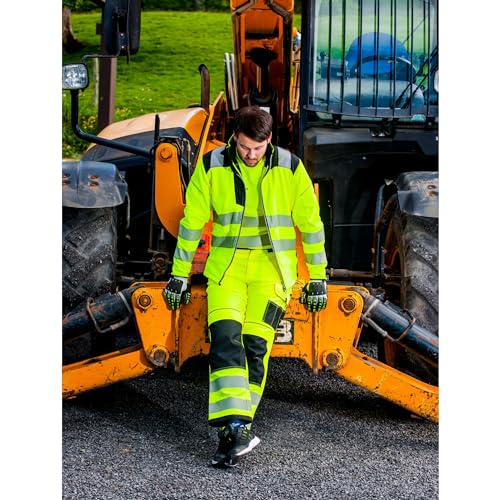 Portwest T402 Men's PW3 Hi Vis Safety Jacket - Windproof Water Resistant High Visibility Reflective Softshell Jacket Yellow/Black, XX-Large