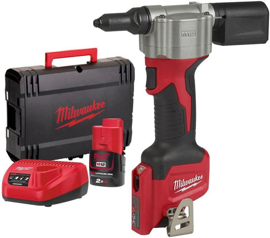 Milwaukee M12BPRT-201X Pop Rivet Tool Kit & M12B2 2.0Ah Lithium-Ion Battery - Red