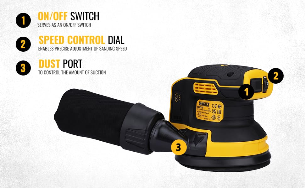 DEWALT DCW210N-XJ Cordless Sander 18V XR Brushless 125mm, Bare Unit