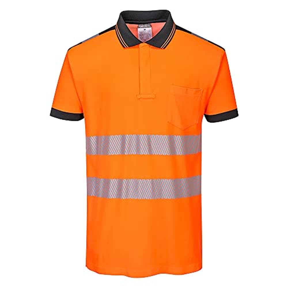 Portwest PW3 Hi-Vis Polo Shirt S/S, Size: M, Colour: Orange/Black, T180OBRM