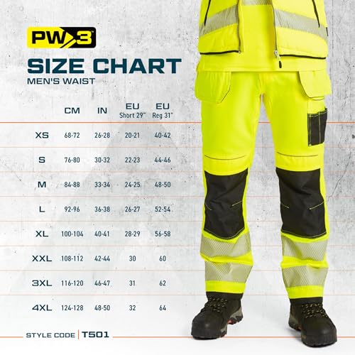 Portwest T501 Mens PW3 Hi Vis Work Trousers - Holster Pocket Workwear Safety Construction Trousers Orange/Black, 42