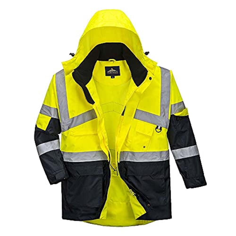 HI VIS Breathable Safety Jacket Coat Radio Loop D Ring High Visibility Workwear