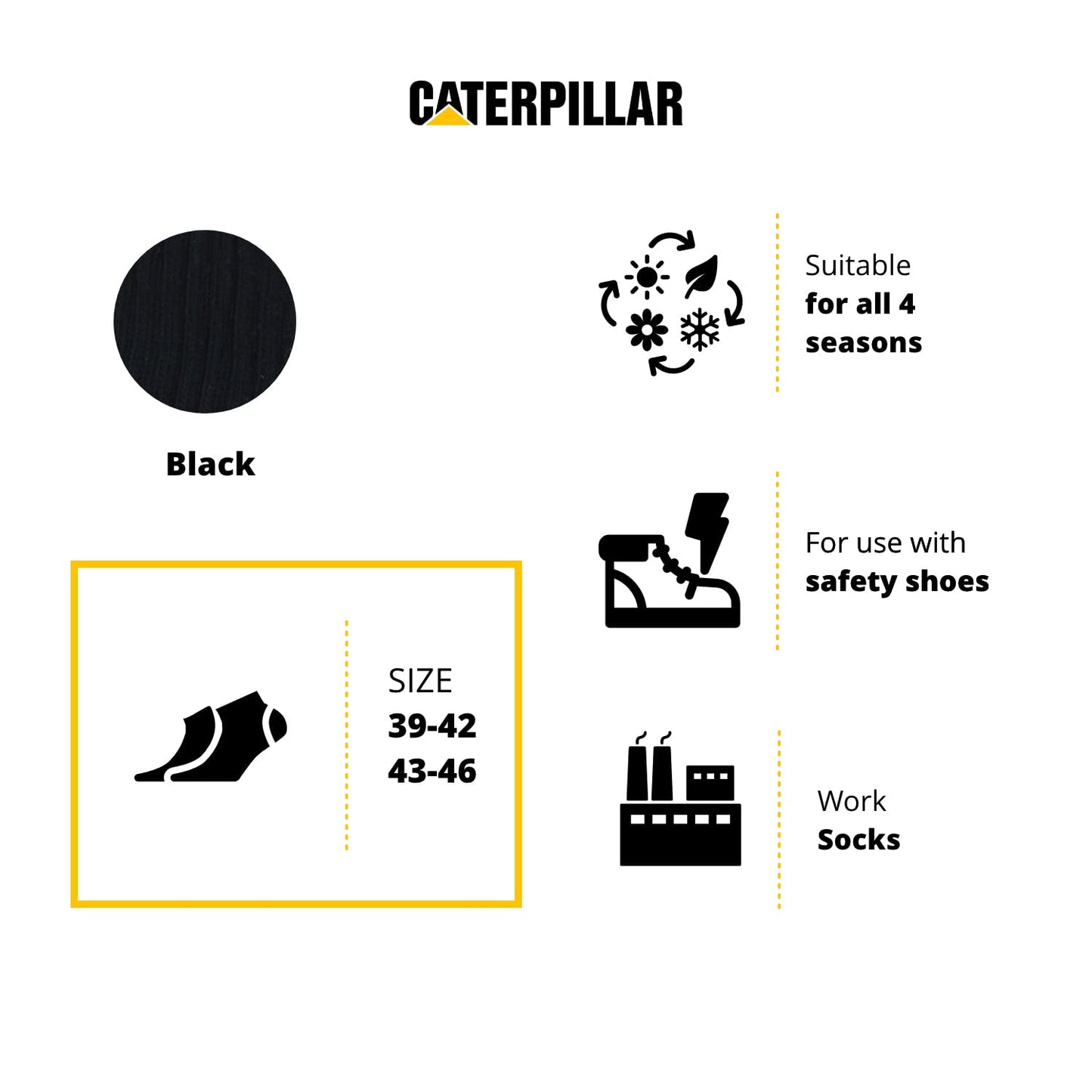 CAT Caterpillar 6 Pairs Robust Work Sneaker, work socks in soft cotton, reinforced toe and heel, CORDURA Fiber Technology