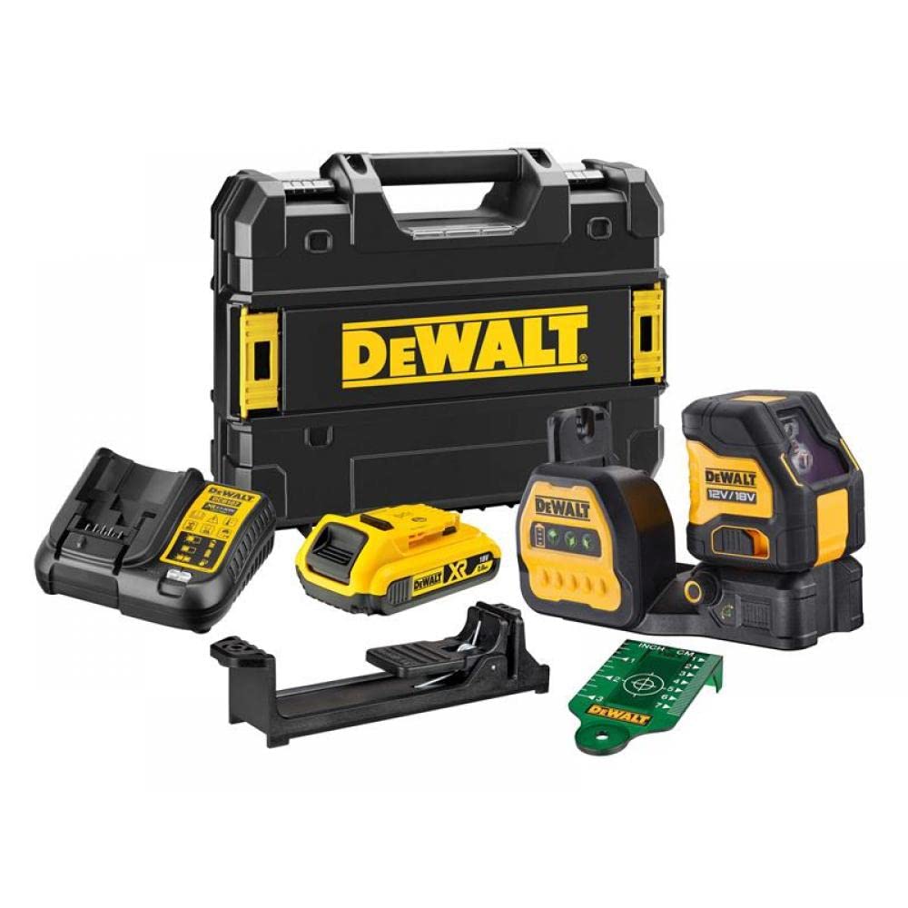 DEWALT DCE088D1G18 Self-Levelling Cross Line Beam Laser 12/18V 1 x 2.0Ah Li-ion, Yellow (DEW088D1G18D)