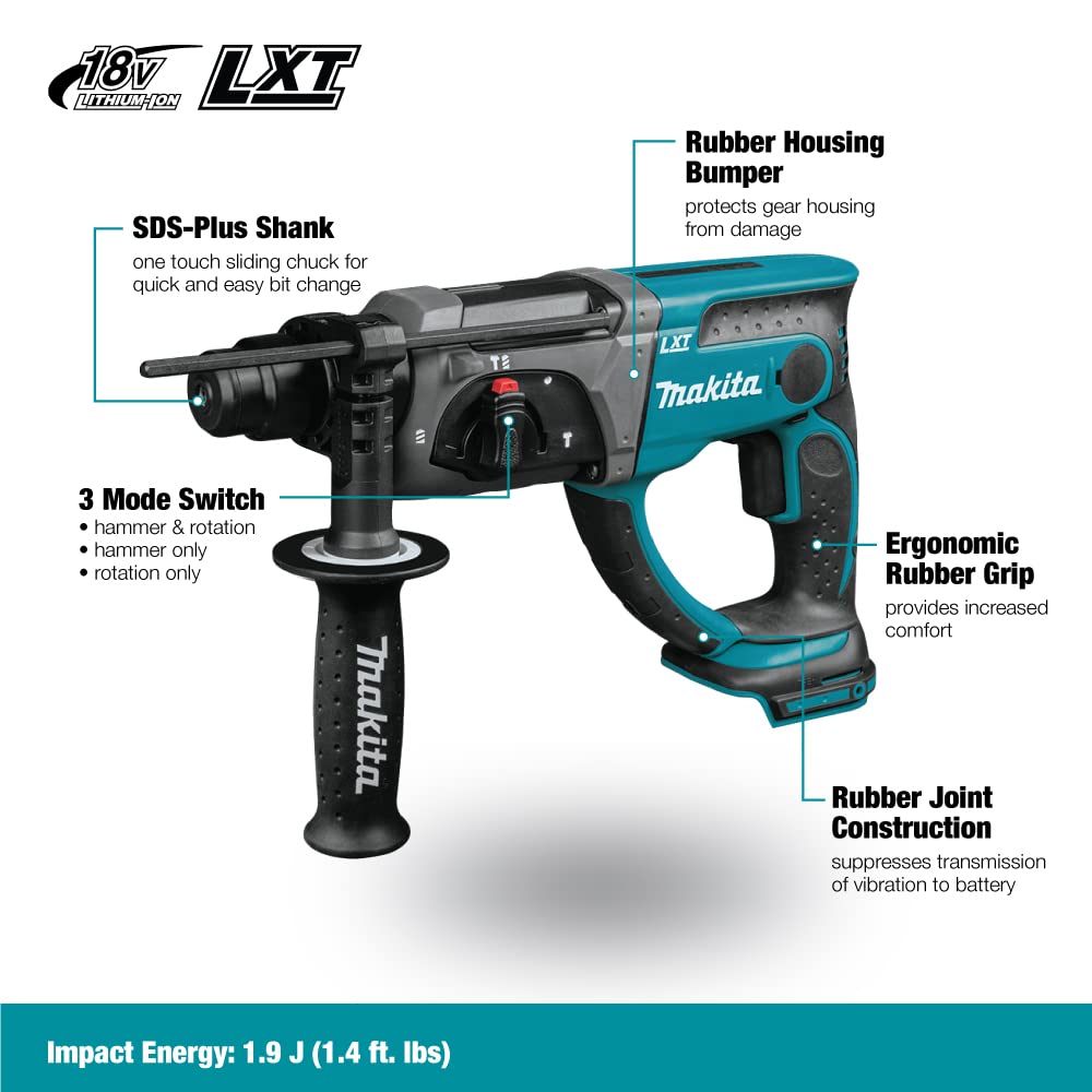 Makita DHR202Z 18V Li-Ion LXT 20mm SDS-Plus Rotary Hammer - Batteries and Charger Not Included & DTM51Z Multi-Tool, 18 V,Blue