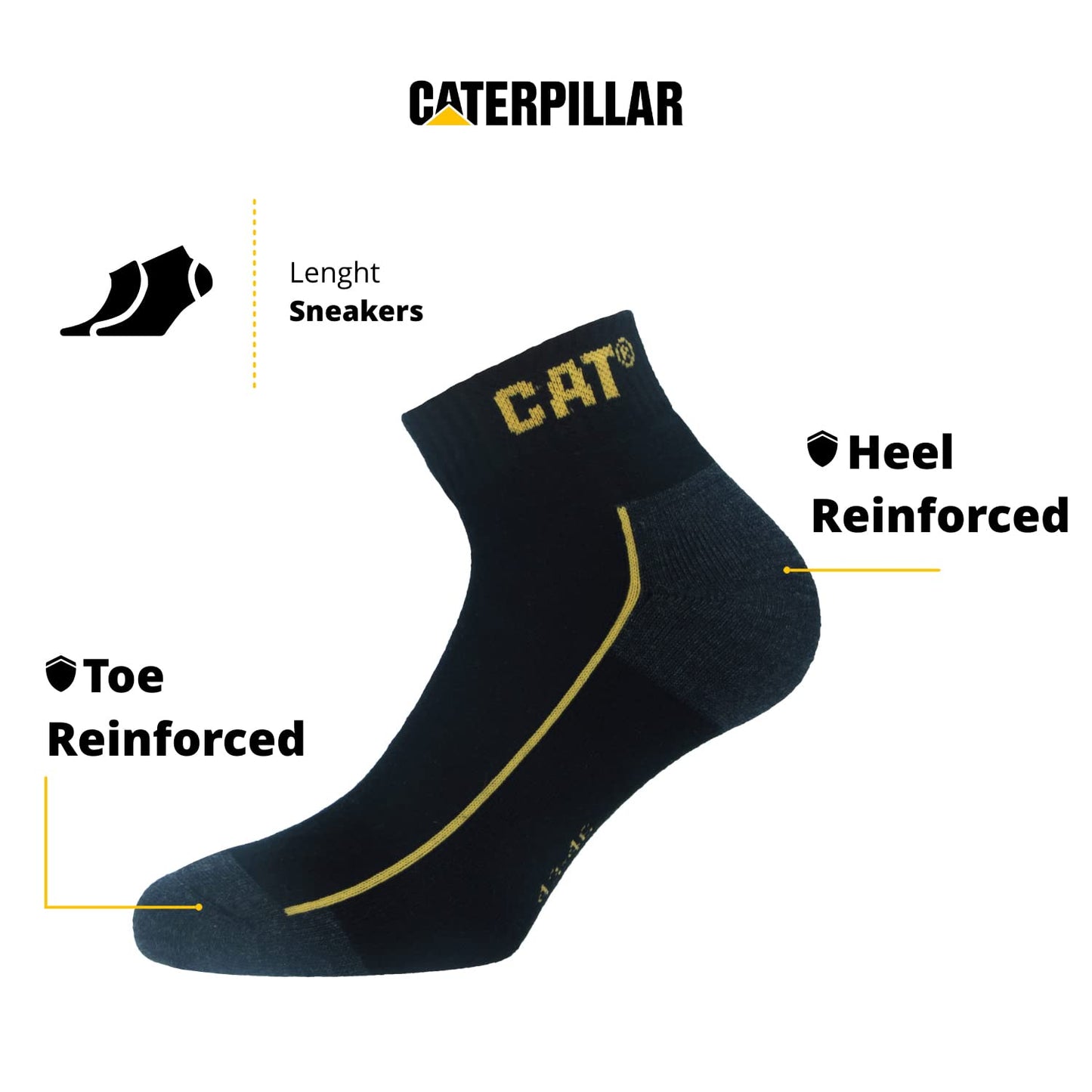 CAT Caterpillar 6 Pairs Robust Work Sneaker, work socks in soft cotton, reinforced toe and heel, CORDURA Fiber Technology