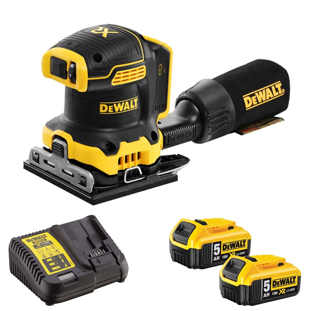 Dewalt DCW200N 18V Brushless 1/4 Sheet Palm Sander 2 x 5.0Ah Batteries & Changer