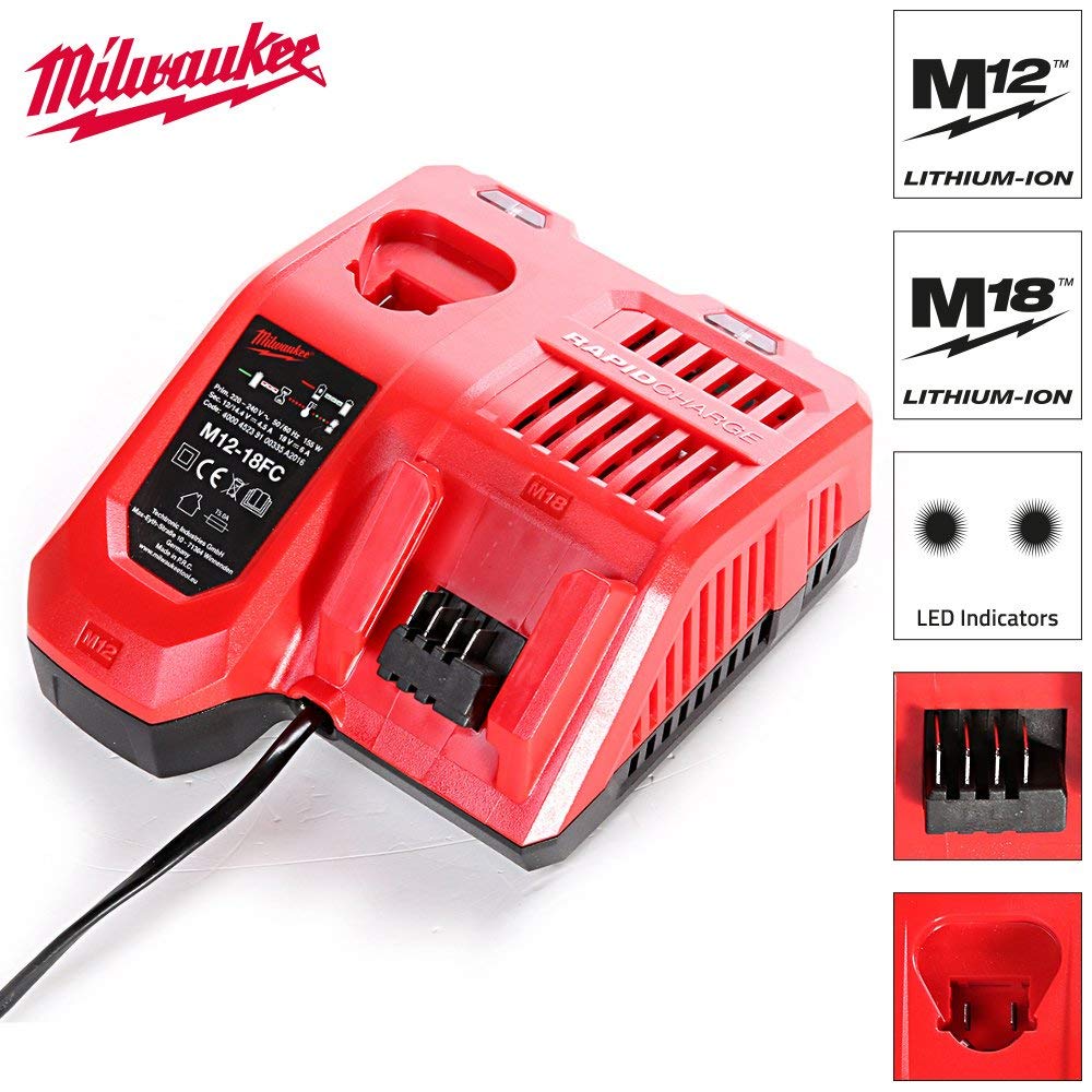 Milwaukee 4933464087 M18FID2-0 18V Impact Driver GEN 2 Body Only - Black-Red & M12-18FC M12-M18 Multi Fast Charger, 230 V, One Size