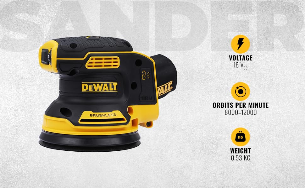 DEWALT DCW210N-XJ Cordless Sander 18V XR Brushless 125mm, Bare Unit