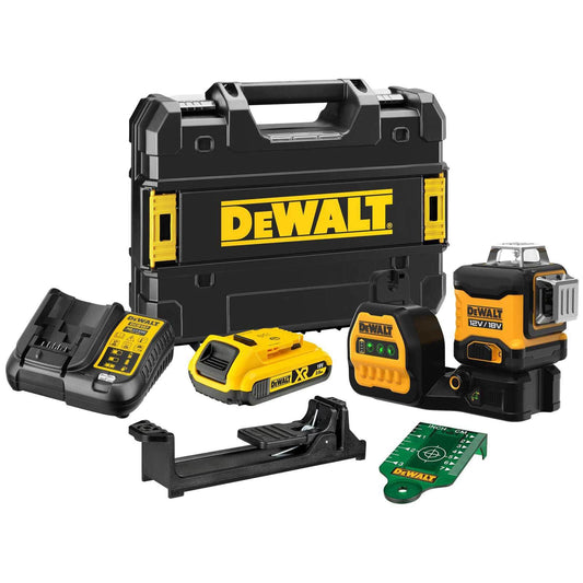 DEWALT DCE089D1G18-GB 18V/12V 3 x 360 Green Beam Multi-Line Laser Kit