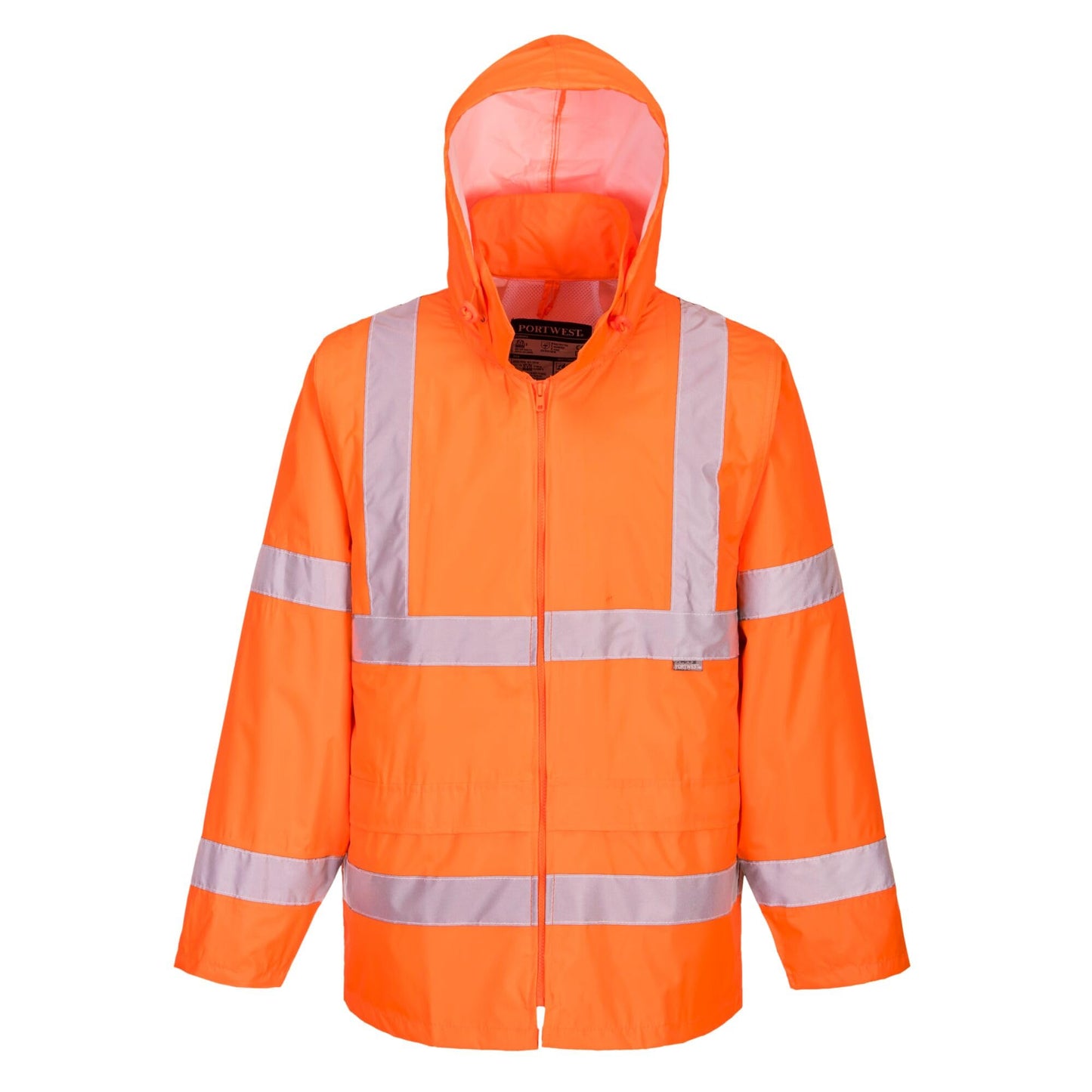 Portwest H440 Men's Waterproof Hi Vis Rain Jacket - Reflective Lightweight Safety Workwear with Pockets and Hood Orange, 4X-Large