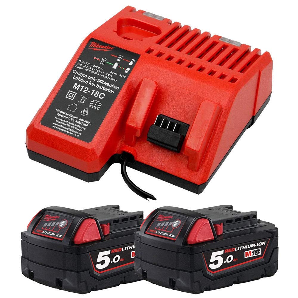 Milwaukee M18NRG-502 18V Energy Pack 2 x M18B5 5.0Ah Battery & M12-18C Charger