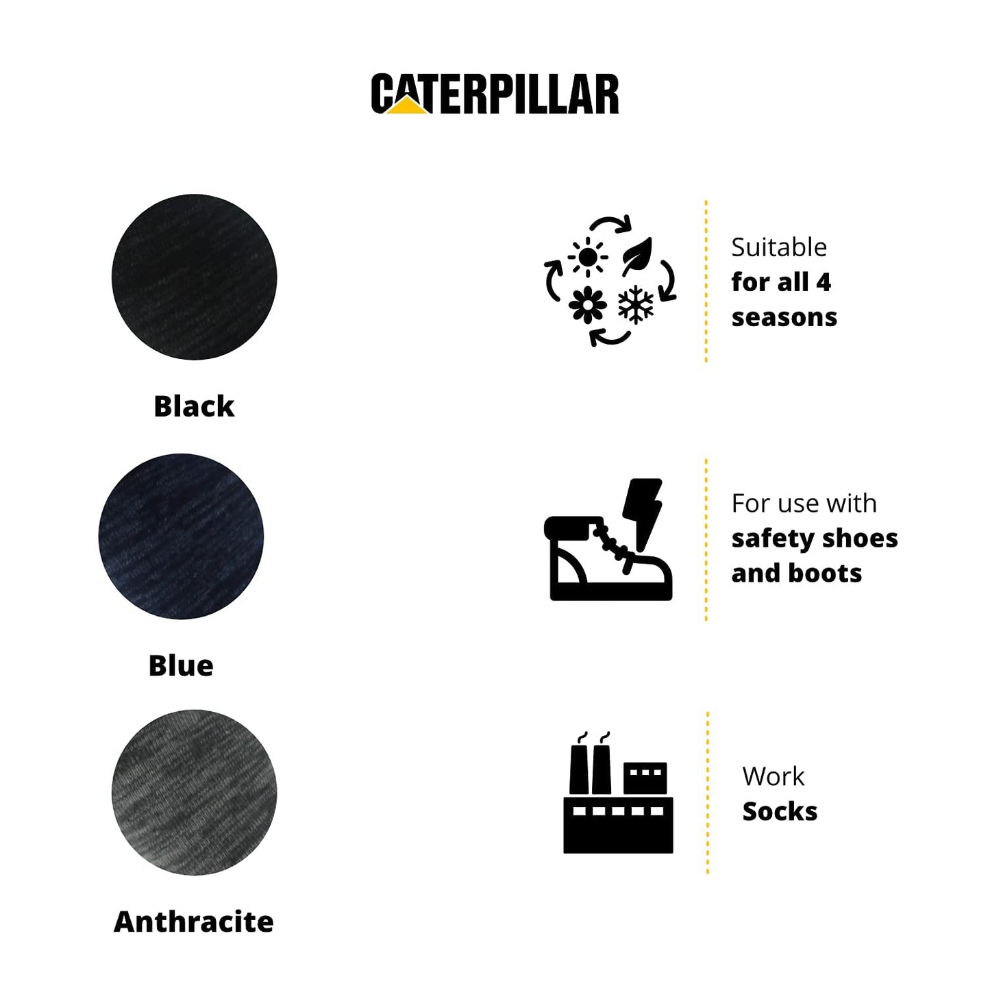 Caterpillar 6 Pairs Sneaker Men's Work Socks Accident Prevention Double Reinforced Heel and Toe Yarn of Excellent Quality Cotton Sponge (Black