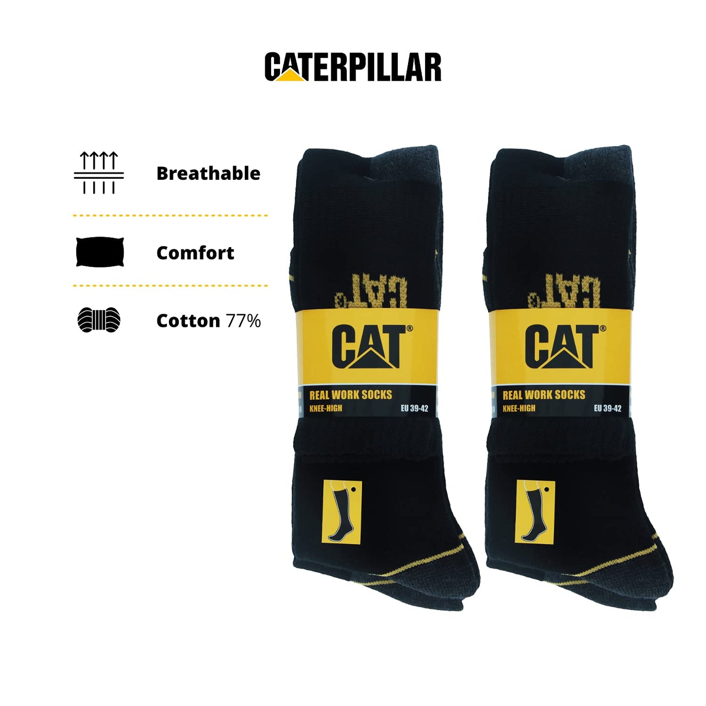 CAT Caterpillar 4 pairs Men's Work Long Socks Accident Prevention Reinforced on Heel and Toe with Reinforced Weft Yarn of Excellent Quality Cotton Sponge