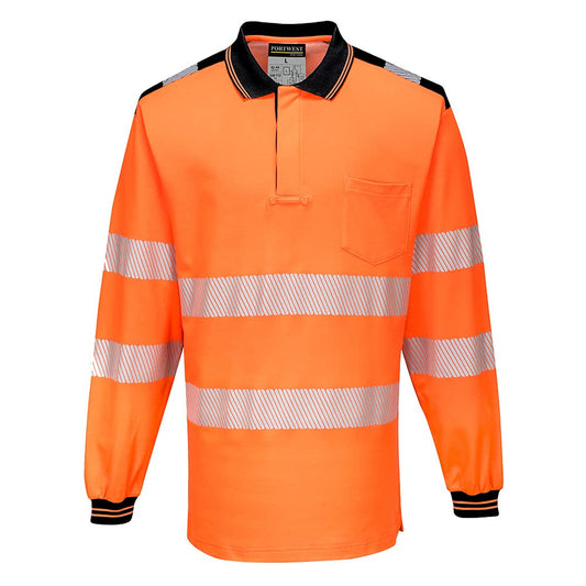 Portwest PW3 Hi-Vis Polo Shirt L/S, Size: M, Colour: Orange/Black, T184OBRM