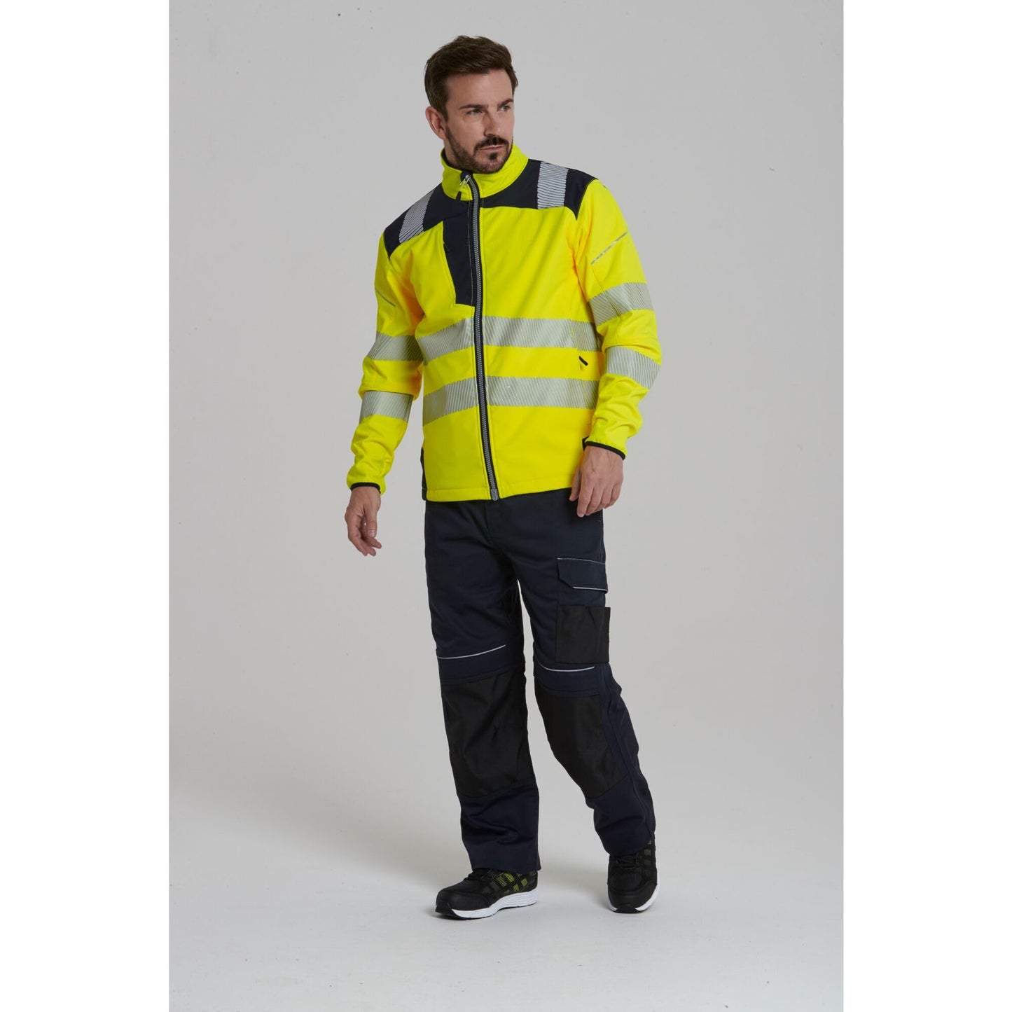 Portwest T402 Men's PW3 Hi Vis Safety Jacket - Windproof Water Resistant High Visibility Reflective Softshell Jacket Yellow/Black, XX-Large