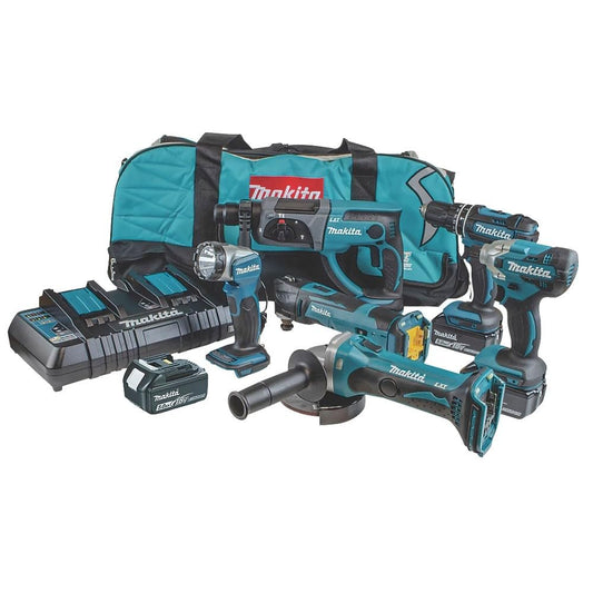 Makita DLX6100PX1 18V Li-ion LXT 6 Piece Combo Kit Complete with 3 x 3.0 Ah Batteries and Twin Port Charger Supplied in a Carry Bag