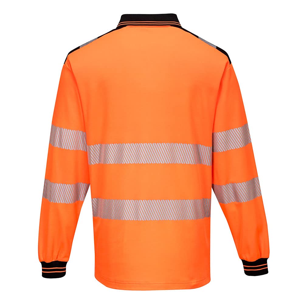 Portwest PW3 Hi-Vis Polo Shirt L/S, Size: M, Colour: Orange/Black, T184OBRM