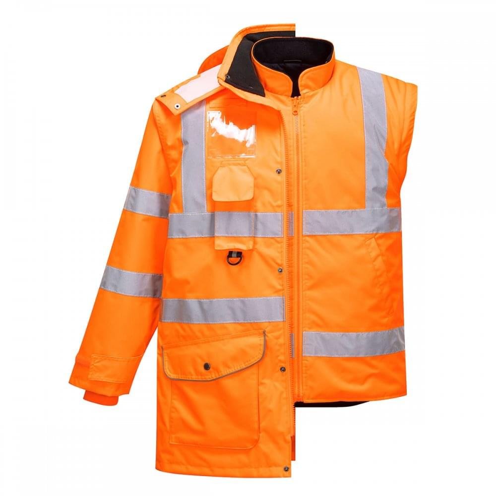 Portwest RT27 Waterproof Hi-Vis Breathable 7-in-1 Traffic Jacket Orange, 3X-Large