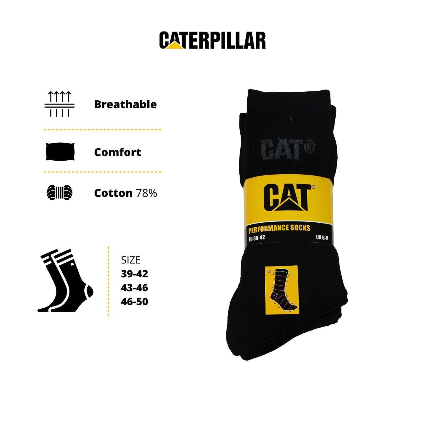 Caterpillar Performance Socks 5 pairs of men's socks, excellent quality cotton yarn, terry insole and instep, reinforced toe and heel