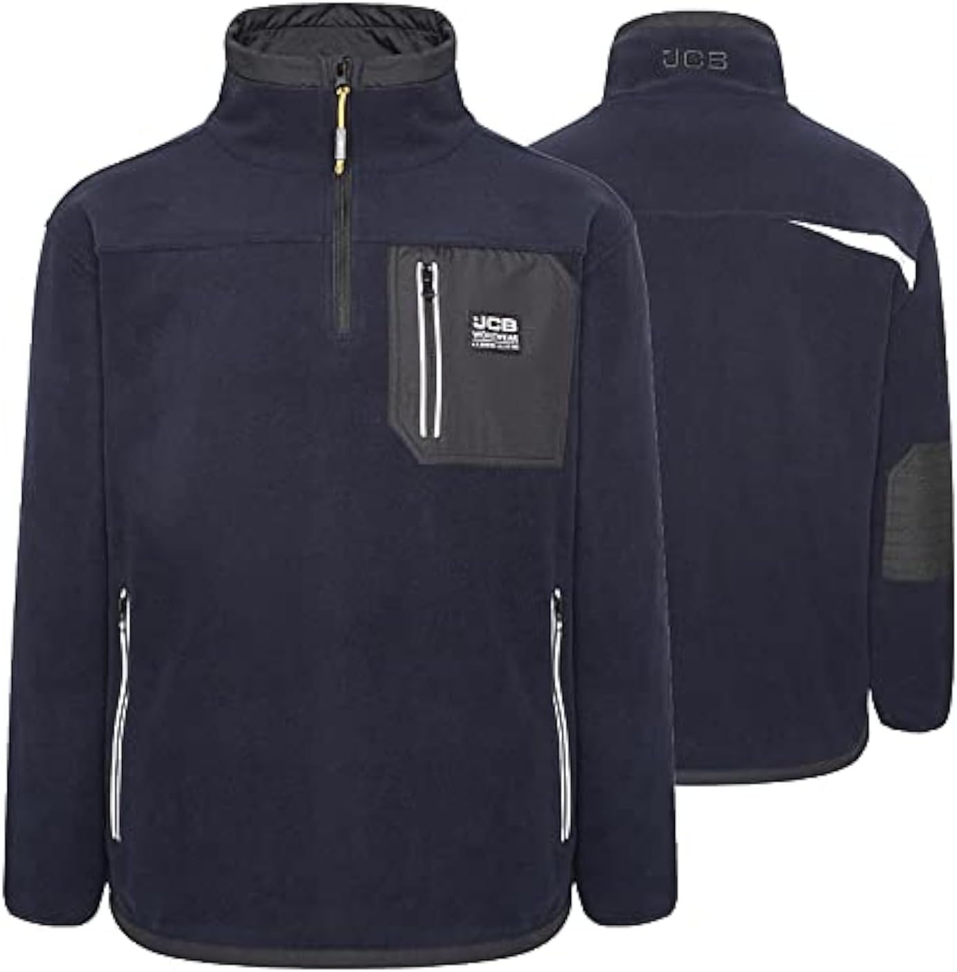 JCB - Trade Heavyweight 1/4 Zip Fleece, XXX-Large - Made with 100% Polyester Polar Fleece - Men's Jumpers Branding Details - Cordura Fabric Elbow Patches - Mens Clothes - 320gsm - Navy