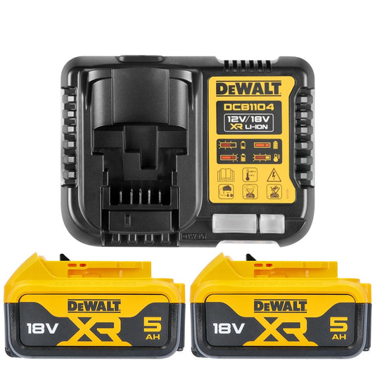 DEWALT B DCB184 5.0ah 18v XR Lithium Ion Battery Twin Pack + DCB115 Charger, Yellow, 2 x 5.0Ah & DCB115