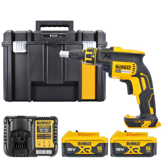 DeWalt DCF620N 18V Brushless Drywall Screwdriver with 2 x 5.0Ah Batteries & Charger in Case