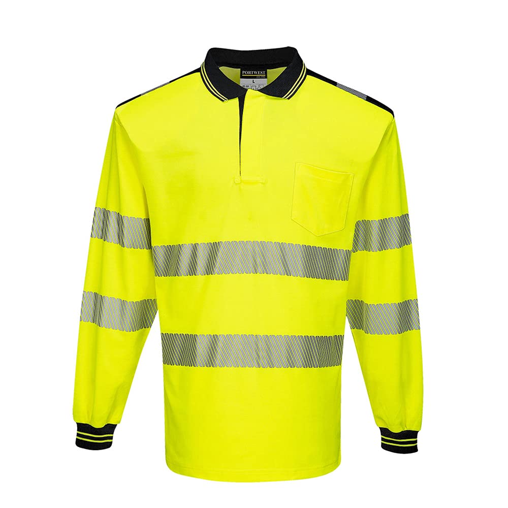 Portwest PW3 Hi-Vis Polo Shirt L/S, Size: M, Colour: Orange/Black, T184OBRM