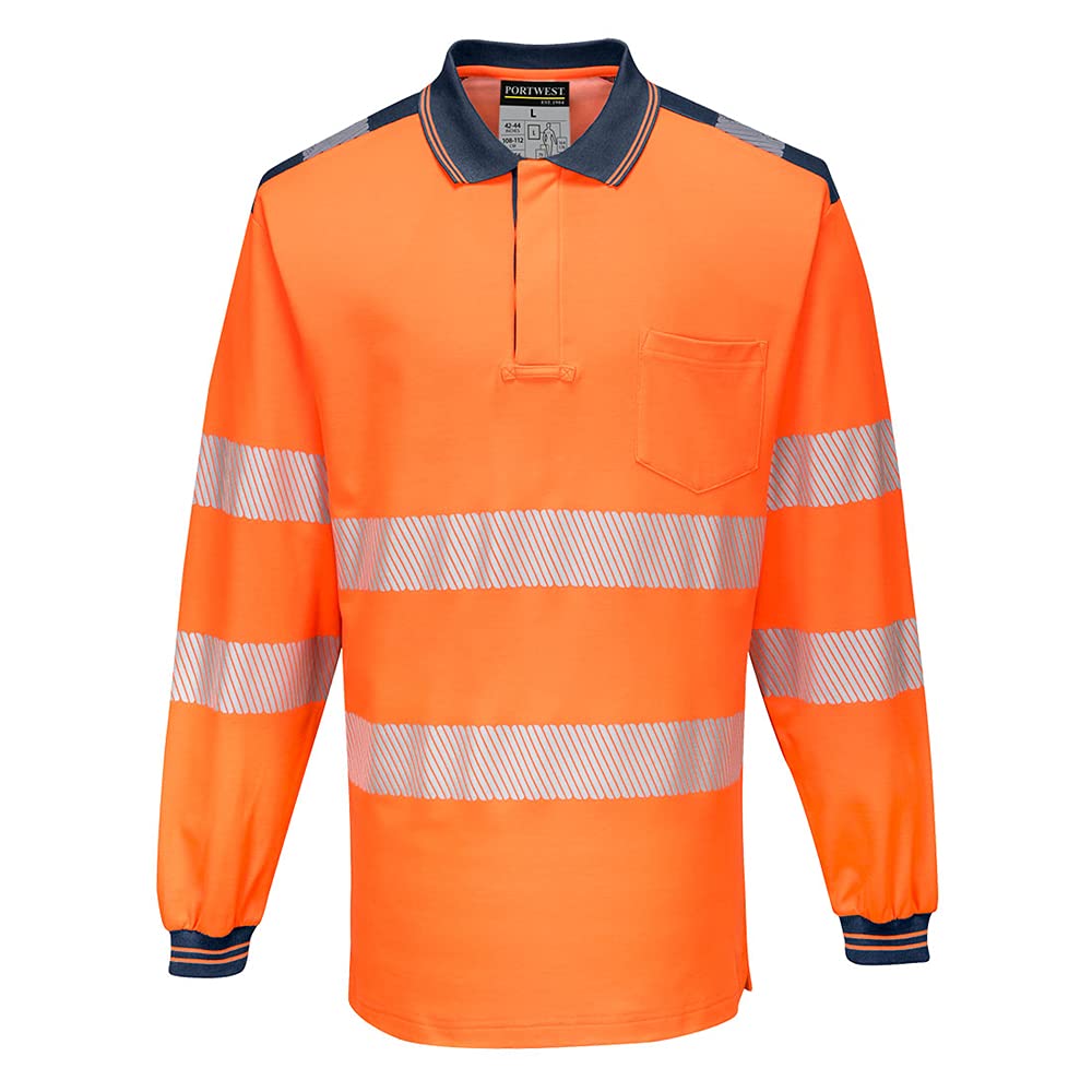 Portwest PW3 Hi-Vis Polo Shirt L/S, Size: M, Colour: Orange/Black, T184OBRM