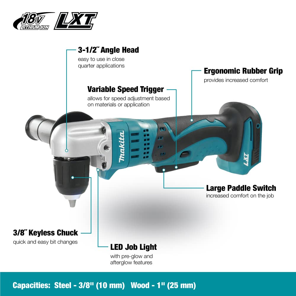 Makita DDA351Z 18V Li-ion LXT Angle Drill – Batteries and Charger Not Included & DTM51Z Multi-Tool, 18 V,Blue