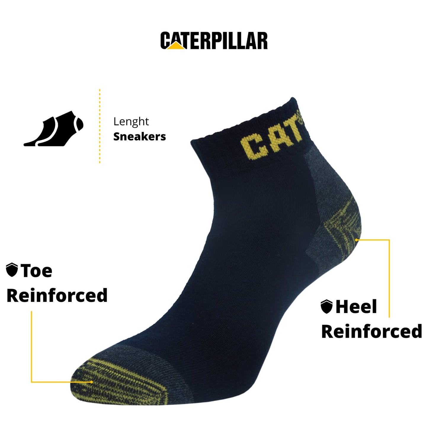 6 Pairs Caterpillar Sneaker Men's Work Socks Accident Prevention Double Reinforced Heel and Toe Terry Cotton