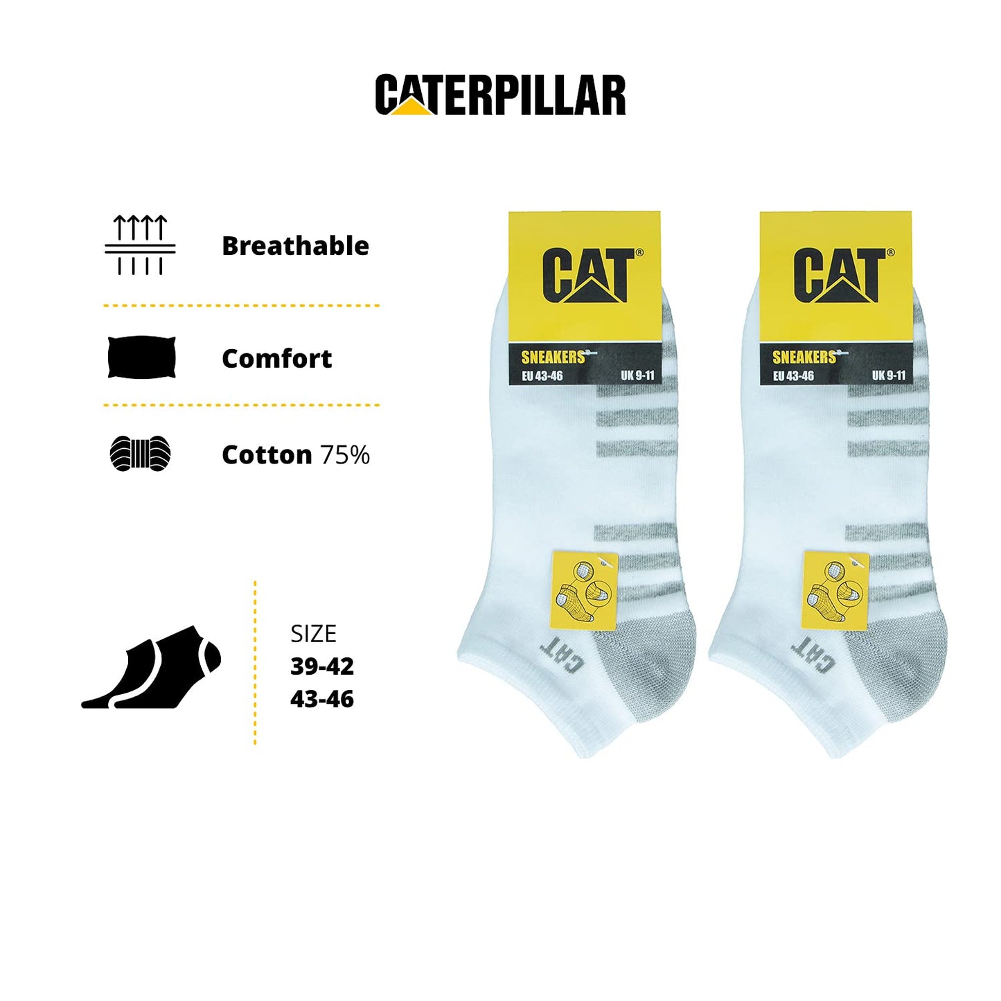 Caterpillar 6 Pairs Ankle Length Sneaker Socks - For Any Use - Reinforced Toe and Heel - in Cotton