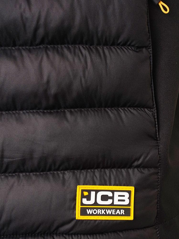 JCB - Trade Black Workwear Hybrid Padded Gilet - Water Resistant Fabric - Softshell Lining, Functional Pockets, Polyester Padding & Full Front Zip