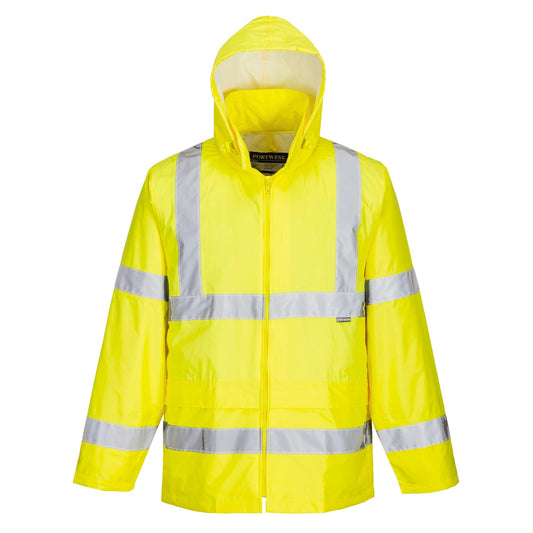 Portwest H440 Men's Waterproof Hi Vis Rain Jacket - Reflective Lightweight Safety Workwear with Pockets and Hood Orange, 4X-Large