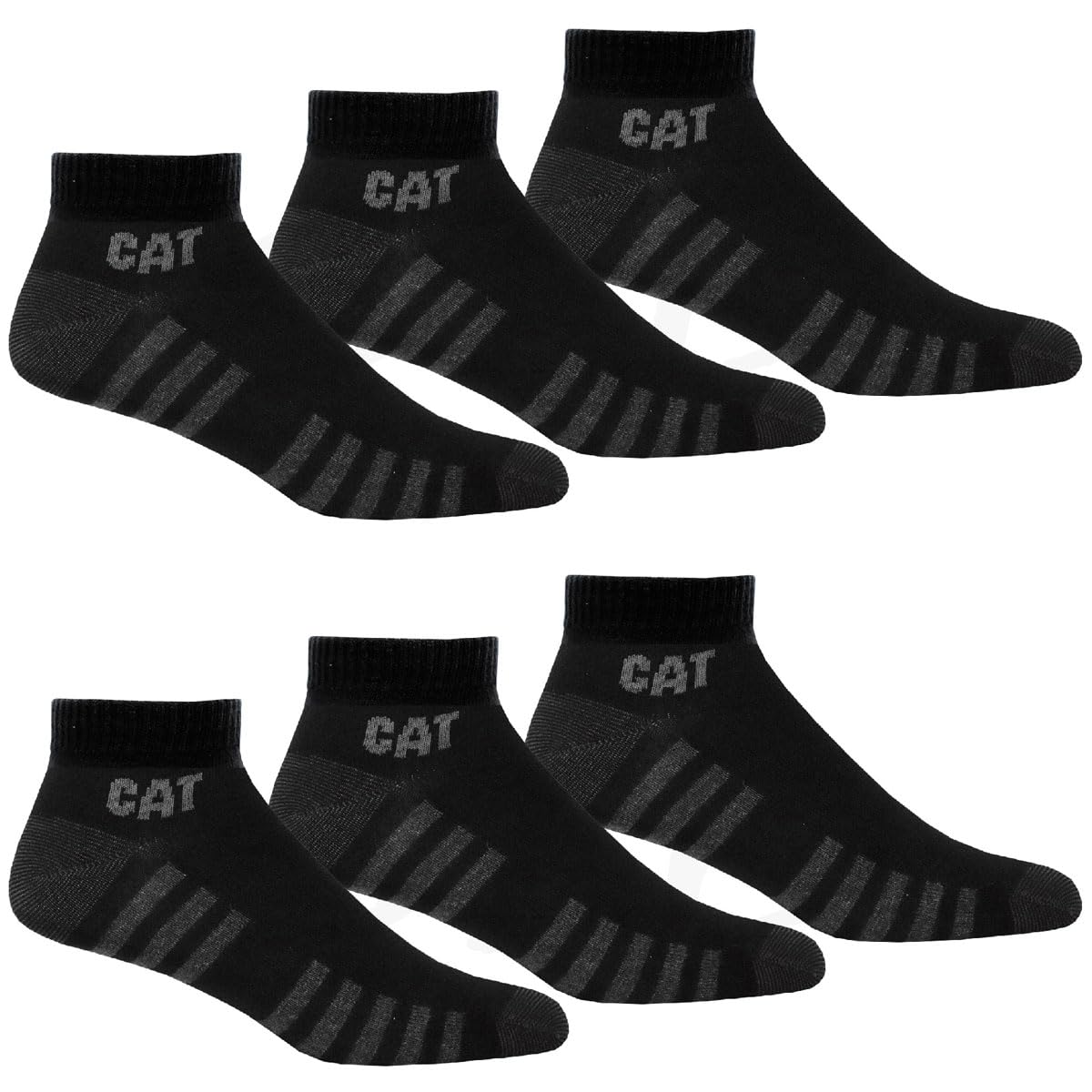 Caterpillar 6 Pairs of Cat Work Light Sneakers | Trainer Socks | Sizes 39-50 | Thin Ankle High Reinforced Socks, 6 Pairs Black, 39-42