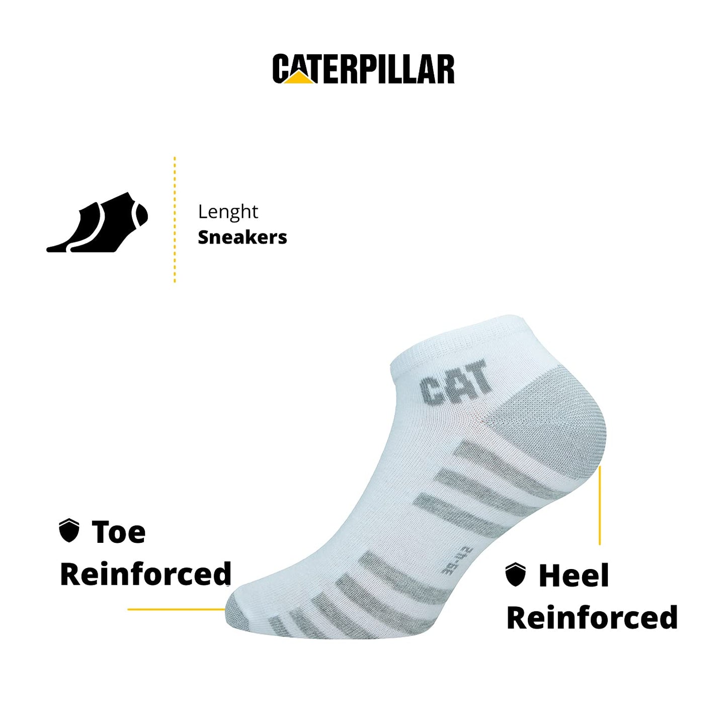 Caterpillar 6 Pairs Ankle Length Sneaker Socks - For Any Use - Reinforced Toe and Heel - in Cotton