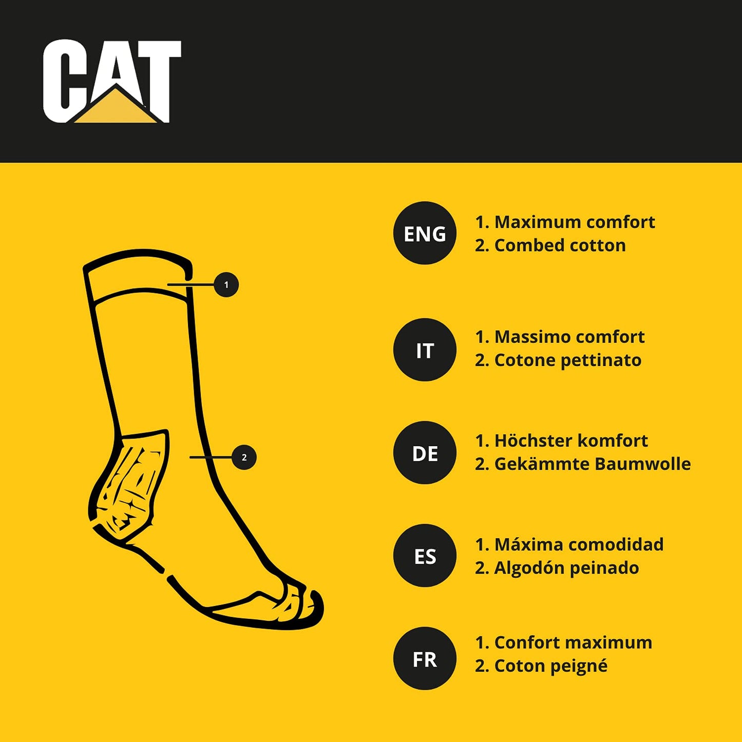 Caterpillar Sport Sneakers 6 Pairs Ankle Height Socks, Comfort Top, Cotton, Half Cushioned