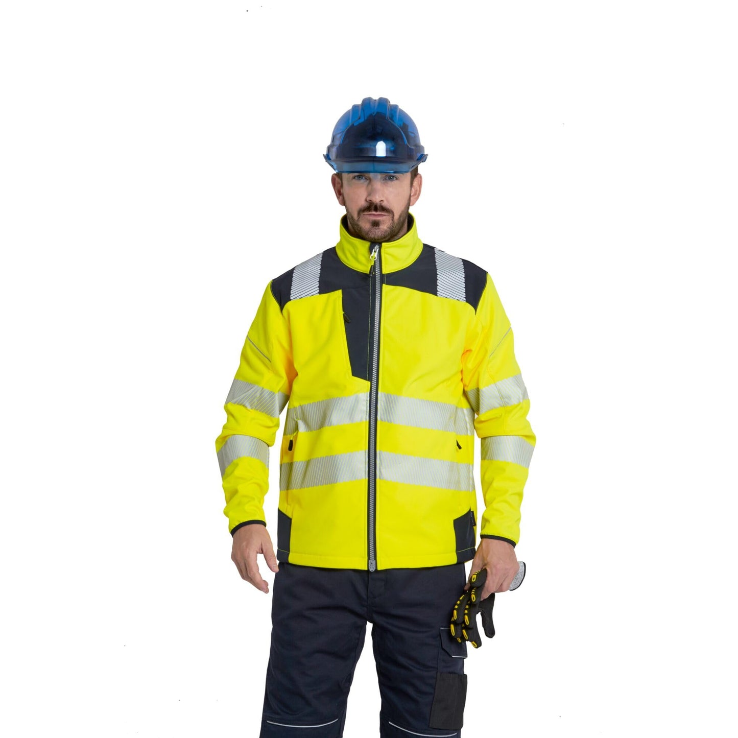 Portwest T402 Men's PW3 Hi Vis Safety Jacket - Windproof Water Resistant High Visibility Reflective Softshell Jacket Yellow/Black, XX-Large