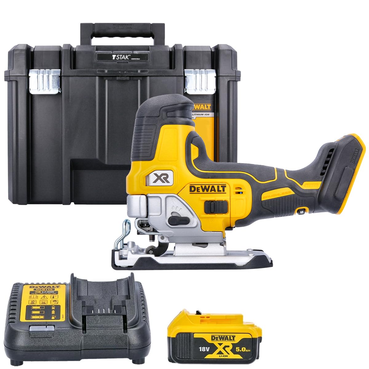 DeWalt DCS335N 18V Brushless Grip Jigsaw with 1 x 5.0Ah Battery & Charger in Case