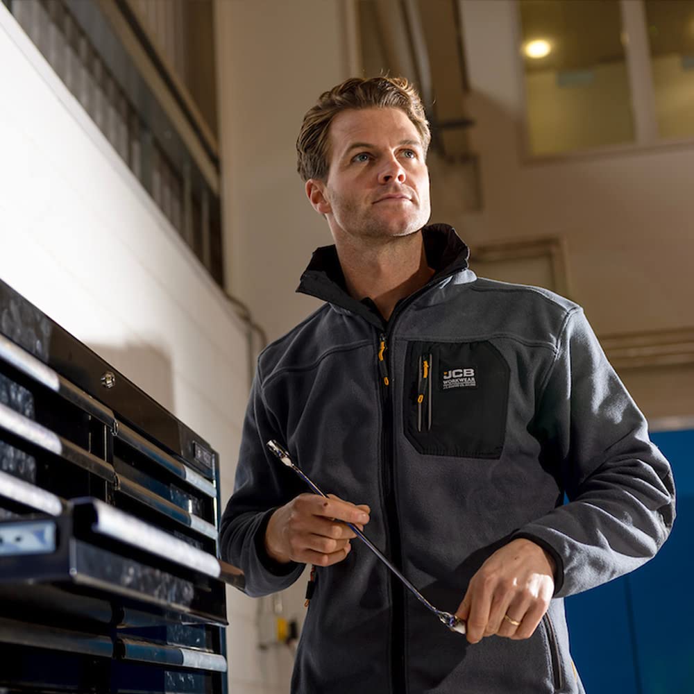 JCB - Trade Steel Full Zip Fleece - Fleece Jacket Mens - Work Fleece Mens - Mens Fleece Jackets Full Zip - Mens Workwear - Mens Clothes