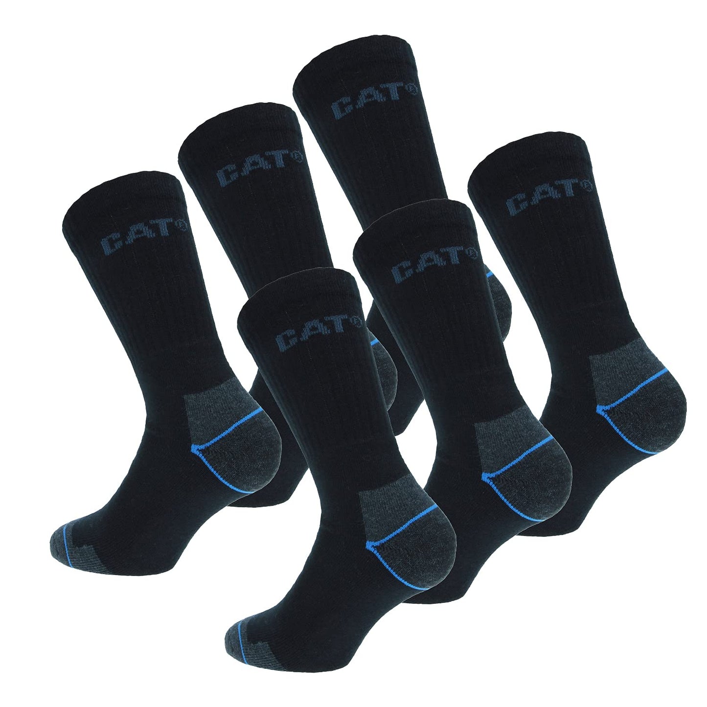 Caterpillar 6 Pair Work Socks for Men in Coolmax, double reinforcement on toe and heel, Terry Cotton and Lycra fiber